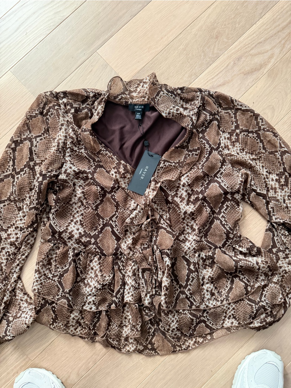Have Brown Snake Print Ruffle Blouse